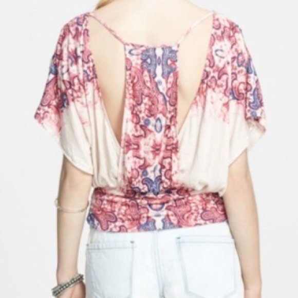 Free People tea combo off shoulder top M NWT rayon linen - Picture 2 of 3